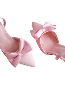 Rylithe أحذية نسائية أنيقة بكعب عالٍ ومقدمة مدببة بتصميم slingback مع فيونكة وردية للحفلات والمناسبات وعيد الحب - وردي - مشاهدة 4