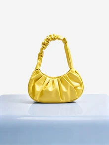 Trivaya Trendy fashion new cloud pleated solid color one-shoulder cross-body bag women's bag versatile solid color handbag women's bag - Kuning - View 1