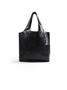 Trivaya Women's Large Capacity Shoulder Tote Bag, Letter Print Metallic Leather, Suitable For Young Women's Daily - Black - View 3