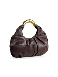Rylithe New Fashionable Multi-Functional Thick Metal Hardware Pleated Large Capacity Cloud Handbag - Coffee - View 2