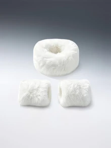 Rollcall 2件套純色壓克力毛絨毛帽與袖口，蓬鬆飾邊，秋冬聖誕保暖 - A - 查看 1