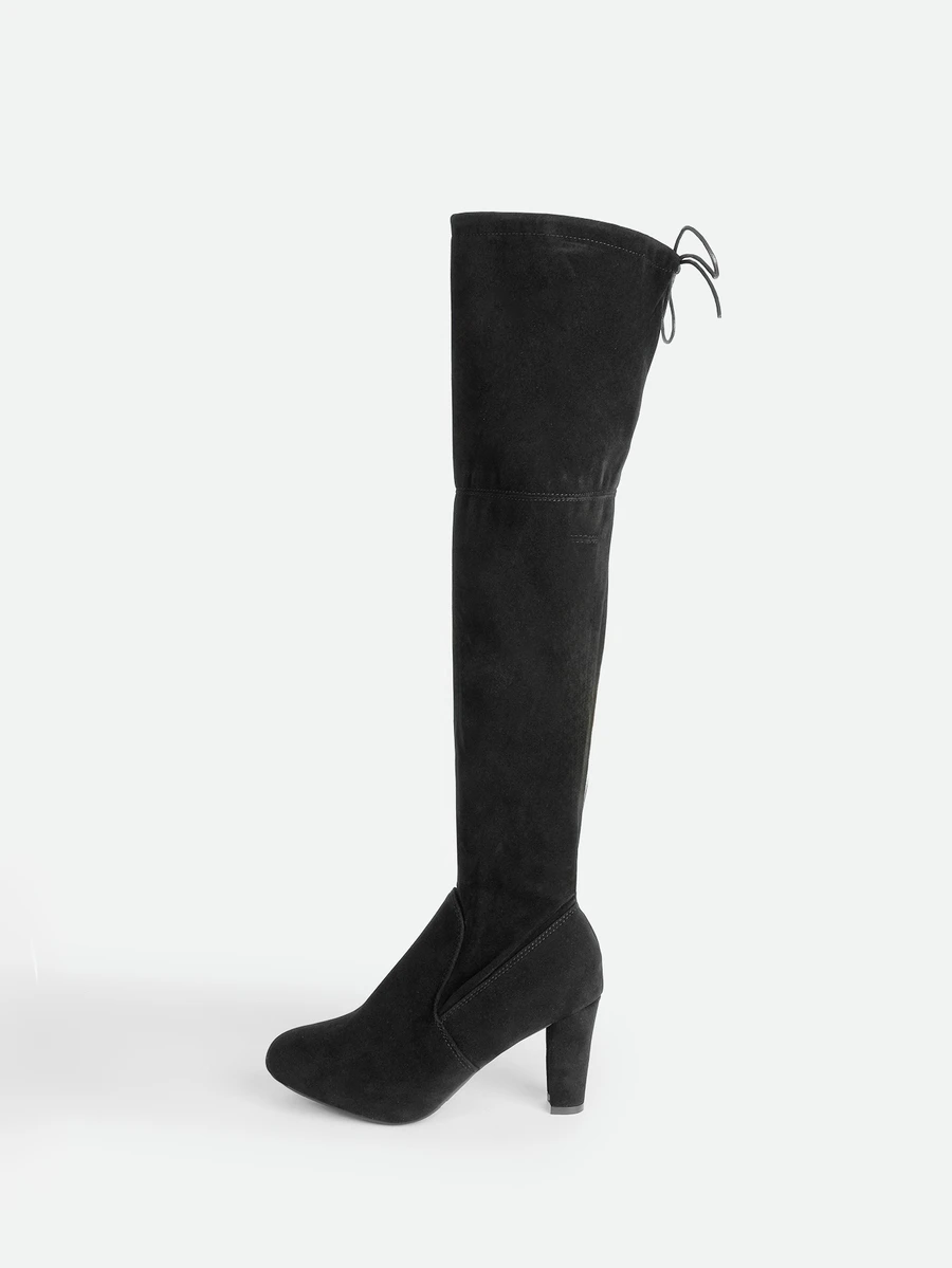 CHICVUE Fall/Winter Women's Solid Color Block Heeled Boots, Fashion Slip On Over The Knee Boots - Black - View 1