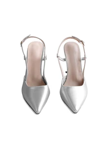 Rylithe Zapatos de tacón alto con punta fina para primavera/otoño, elegantes tacones de aguja con espalda abierta y punta cerrada, estilizados, adecuados para citas - Plateado - Ver 2