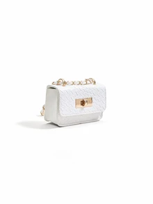 Trivaya Mini Square Bag, Woven Texture, Quilted, New Women Handbag, Rhombus Pattern, High-Quality - White - View 2