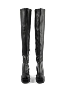 Rollcall Women's Black Boots With Double Zipper Design, Thigh High Boots, Autumn - Black - View 2