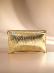 Etoivie Solid Color Textured Hardware Edged Shoulder Bag, Flap Chain Envelope Crossbody Bag, Wallet, Phone Pouch - Suitable - Gold - View 2