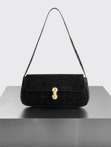 Rollcall Retro Colorblock Leopard Print Elegant Underarm Shoulder Bag, Women's Leopard Print Handbag, Leopard Print Makes A Comeback - Black - View 1