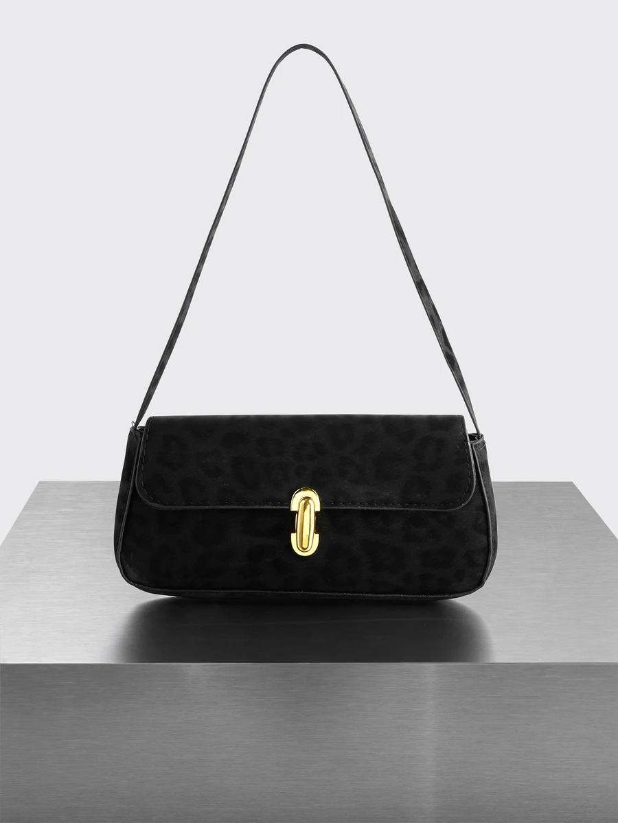 Rollcall Retro Colorblock Leopard Print Elegant Underarm Shoulder Bag, Women's Leopard Print Handbag, Leopard Print Makes A Comeback - Black - View 1