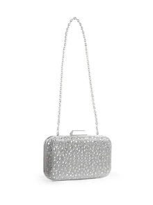 Rylithe 1pc Elegant Shiny Silver Sequin Crystal Decorated Clutch Bag, Luxury Fashion Shoulder Bag, Suitable For Evening Party, Wedding - Silver - View 2