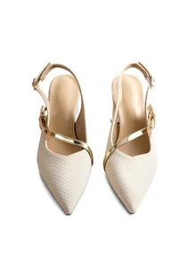 Rylithe Elegant Apricot Embossed Chunky Heel Pointed Toe High Heels Women's Shoes Comfortable Strap Design Suitable For Evening/Office Wear - Apricot - View 2