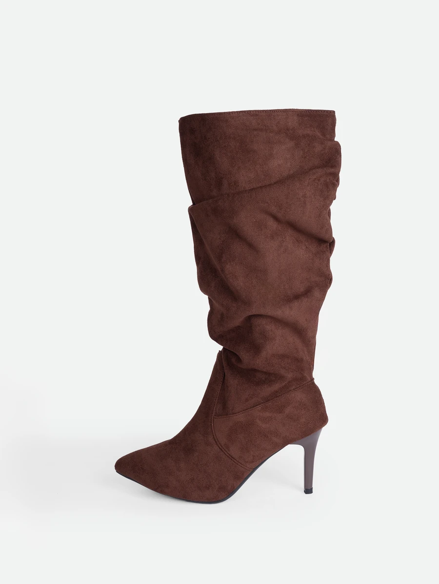 CHICVUE Fall/Winter Women's Fashion Pointed Toe Pleated High Heel Boots,Party - Coffee Brown - View 1