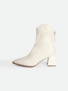 CHICVUE Fall/Winter Women's Fashion Chunky Heel Pointed Toe Chelsea Ankle Boots - Beige - View 1