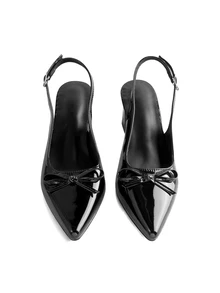 Rylithe New Arrival Women Spring Autumn Solid Color Sexy Pointed Toe Block Heel Sandals, Back Pull‑Tab High Heels For Commute - Black - View 2