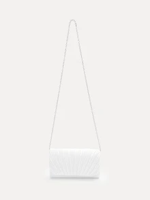 TuEzra Women Simple Classic Pleated Design Satin Clutch Bag, Elegant Evening Bag For Prom, Romantic Wedding, Party - White - View 1
