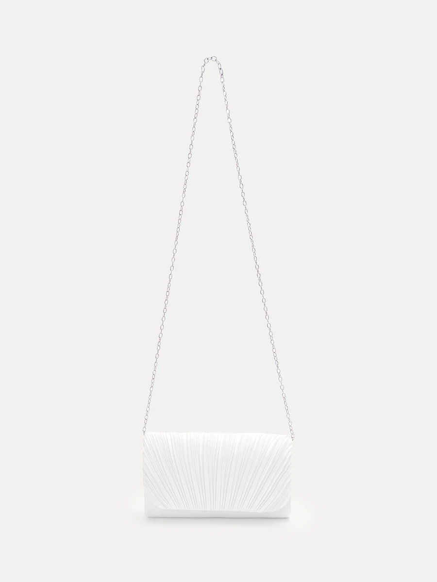 TuEzra Women Simple Classic Pleated Design Satin Clutch Bag, Elegant Evening Bag For Prom, Romantic Wedding, Party - White - View 1