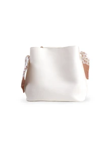 Rylithe PU Leather Bucket Bag With Chain Accent, Crossbody For Women , New Year, Cream Bag - White - View 4