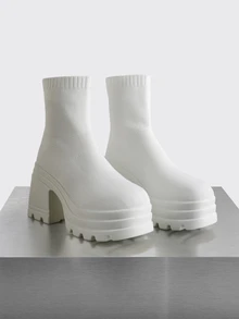 Rollcall Fall/Winter 2025 Women's Casual Slip-On Knitted High Heel Thick Bottom Fashion Boots In White - White - View 1