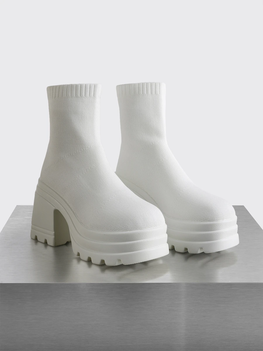 Rollcall Fall/Winter 2025 Women's Casual Slip-On Knitted High Heel Thick Bottom Fashion Boots In White - White - View 1