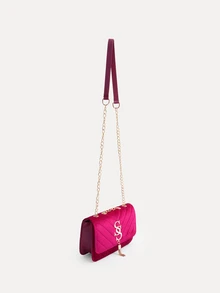 TuEzra Fashion Solid Color Rhombus Pattern Flap Small Square Bag Stylish PU Chain Crossbody Bag Women - Burgundy - View 2