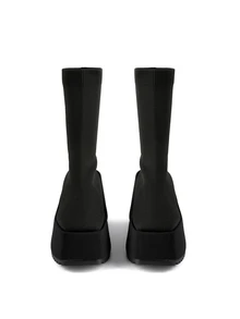 Rollcall Women's Thick Sole Wedge Heel Faux Pearl Decor Ankle Boots, New Autumn/Winter 2025 Wedge Heel Round - Black - View 2