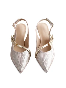 Rylithe Champagne Color Chunky Heel Sandals, Sexy Pointed Toe Backless High Heels, New Summer Bridesmaid Shoes - Champagne - View 2