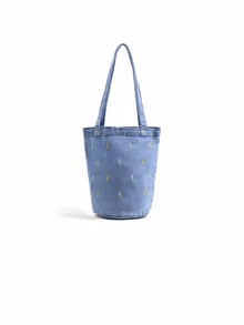 Trivaya Vintage Denim Floral Embroidery Versatile Shoulder Bag, Student Lunch Bag, Bucket Bag For Women - Baby Blue - View 2
