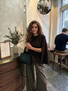 Women's New Autumn/Winter Round Neck Long Sleeve Knit Top, Elegant - Dark Coffee - View 1