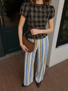 Women Fall Fashion Elegant Casual Striped Straight Leg Long Pants For Office Going Out Vacation - Multicolor - View 5