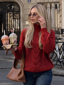 2026 Autumn/Winter New Women's High Neck Loose Sweater, Design-Driven Niche Lazy Style Mid-Length Pullover Fall - Burgundy - View 2