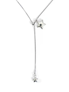 Okurime. Adjustable Star Tassel Long Necklace, Minimalist Elegant Sweater Chain For Women - Silver - View 4