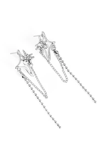 Okurime. 1 Pair Fashionable High-End Pentagram Earrings, Zinc Alloy Chain Tassel Earrings, Exquisite European-American Style Ear Pendants - Silver - View 3