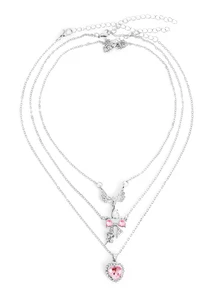 Okurime. 5-8pcs/Set Y2K Style Crystal Heart, Butterfly, Tulip, Bow Pendant Necklace Set, Shiny Jewelry Gift For Women, Valentine's Day Party - 8pcs-aH23926 - View 2
