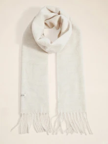 Okurime. 2025 Korean Style Solid Color Tassel Winter Scarf, Warm Knitted Scarf For Women, High-Quality Autumn/Winter For Dress - Beige - View 1