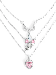 Okurime. 5-8pcs/Set Y2K Style Crystal Heart, Butterfly, Tulip, Bow Pendant Necklace Set, Shiny Jewelry Gift For Women, Valentine's Day Party - 8pcs-aH23926 - View 3