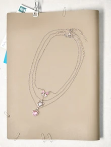 Okurime. 5-8pcs/Set Y2K Style Crystal Heart, Butterfly, Tulip, Bow Pendant Necklace Set, Shiny Jewelry Gift For Women, Valentine's Day Party - 8pcs-aH23926 - View 1
