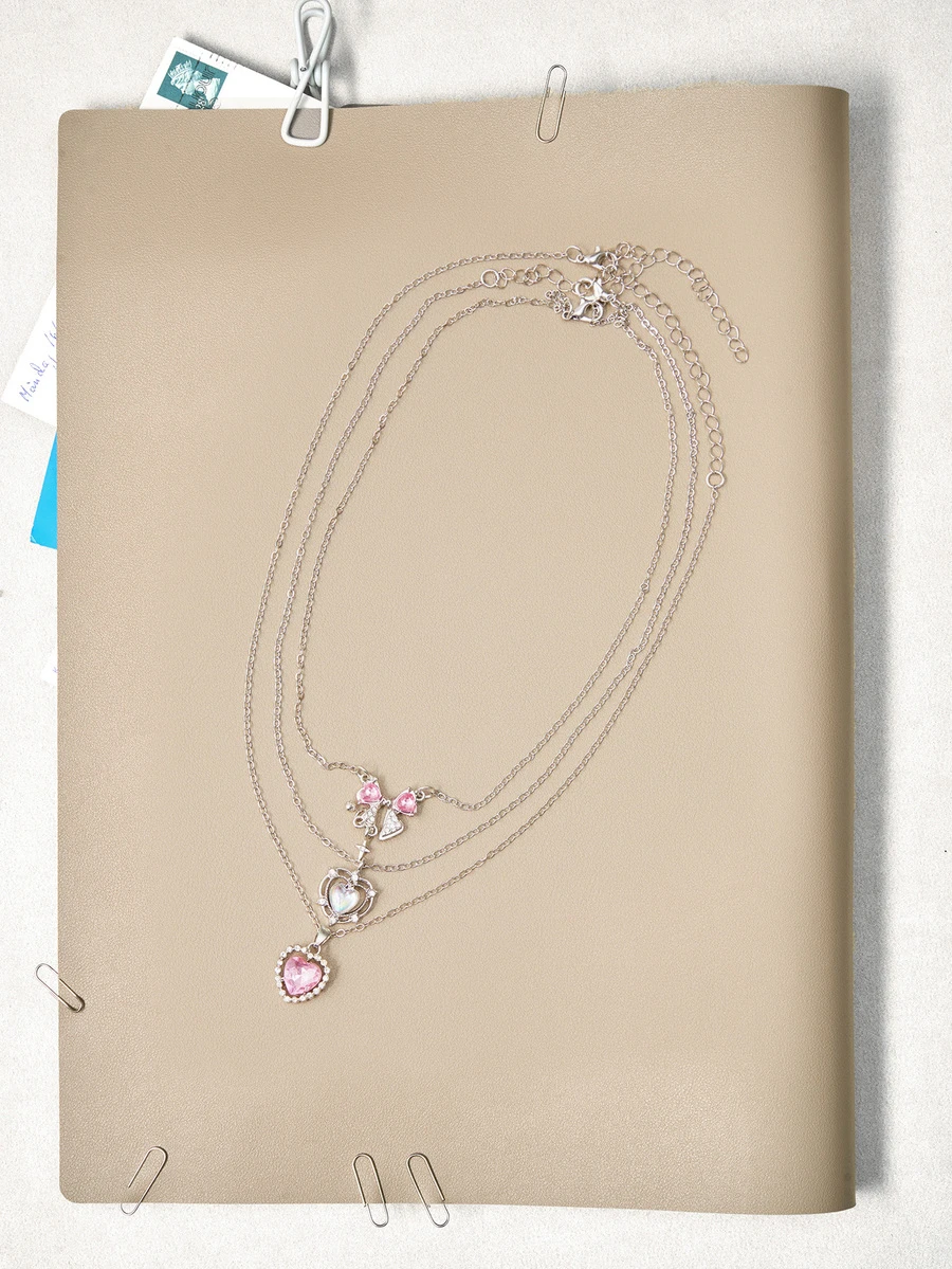 Okurime. 5-8pcs/Set Y2K Style Crystal Heart, Butterfly, Tulip, Bow Pendant Necklace Set, Shiny Jewelry Gift For Women, Valentine's Day Party - 8pcs-aH23926 - View 1