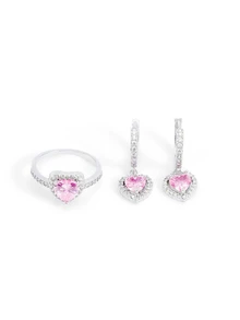 Okurime. 5pcs Shiny Cubic Zirconia Heart Jewelry Set Including Bracelet, Earrings, Ring, Necklace, Suitable For Women Date, Party - Silver - View 4