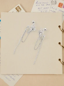 Okurime. 1 Pair Fashionable High-End Pentagram Earrings, Zinc Alloy Chain Tassel Earrings, Exquisite European-American Style Ear Pendants - Silver - View 1