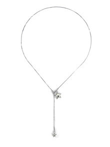 Okurime. Adjustable Star Tassel Long Necklace, Minimalist Elegant Sweater Chain For Women - Silver - View 3