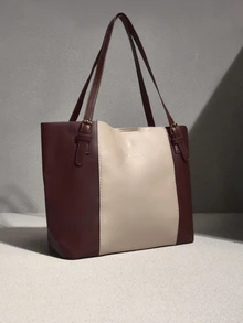 NobleVue Túi tote nữ màu đen dung tích lớn, túi xách đeo vai da PU phong cách tối giản, khóa cài nút, túi thời trang đi làm văn phòng và đi học - Nhiều màu - Xem 2