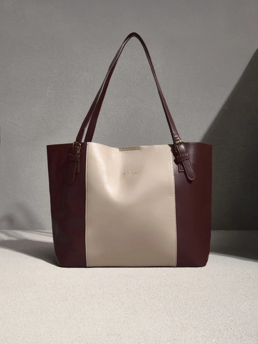 NobleVue Túi tote nữ màu đen dung tích lớn, túi xách đeo vai da PU phong cách tối giản, khóa cài nút, túi thời trang đi làm văn phòng và đi học - Nhiều màu - Xem 1