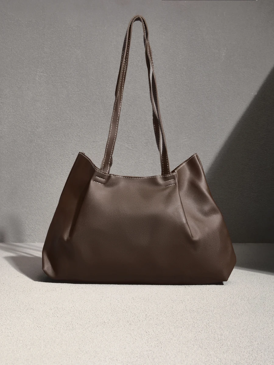 NobleVue 2026 Spring New Arrival High-End Fashion Pleated Large Capacity Tote Bag With Scarf, Luxury Versatile Shoulder Handbag,Business Professional Women - Coffee Brown - View 1
