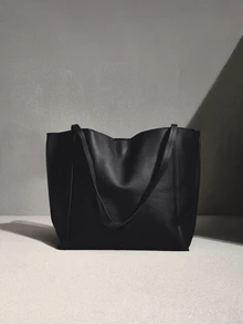 NobleVue Large Capacity Solid Color Simple Tote Bag, Suitable For Shopping, Wallet, Young Women - Black - View 3