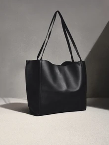 NobleVue Large Capacity Solid Color Simple Tote Bag, Suitable For Shopping, Wallet, Young Women - Black - View 2