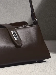 NobleVue Minimalist Leather Texture Shoulder Bag, Lockable Design Casual Crossbody Bag - Coffee - View 4
