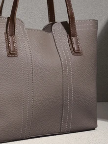 NobleVue Vintage Lychee Pattern Large Capacity Tote Bag Women Shoulder Bag School Bag,Large Capacity - Khaki - View 4
