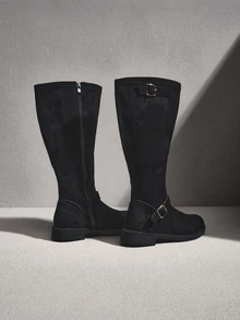 NobleVue Fall/Winter Women's Over-The-Knee Boots, Fashion Black Side Zipper Motorcycle Boots - Black - View 3