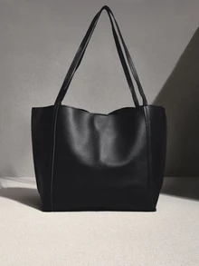 NobleVue Large Capacity Solid Color Simple Tote Bag, Suitable For Shopping, Wallet, Young Women - Black - View 1