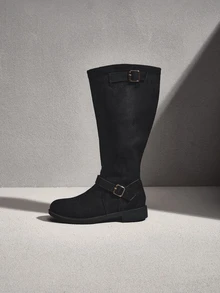 NobleVue Fall/Winter Women's Over-The-Knee Boots, Fashion Black Side Zipper Motorcycle Boots - Black - View 1