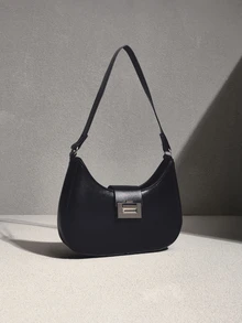 NobleVue 1pc Solid Color Vintage Minimalist PU -Shaped Women Bag - Black - View 2